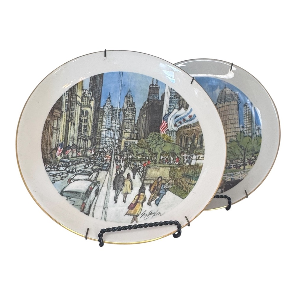 Franklin McMahon Plates Chicago Collection 1976 Limited Edition Set of 2 8in